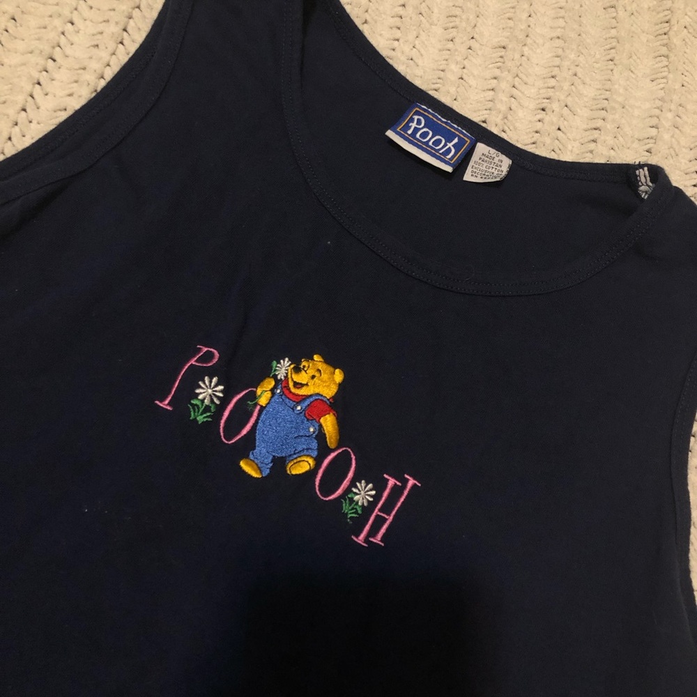 Vintage Embroidered Winnie the Pooh Navy Tank Top Size Large